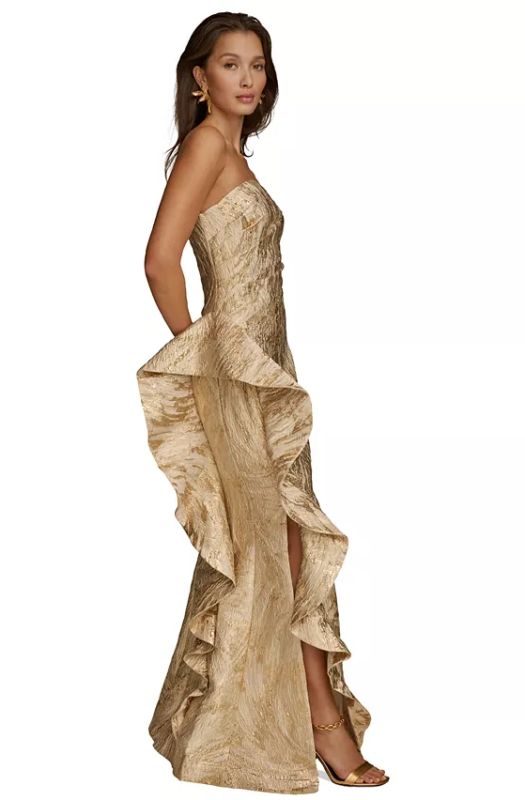 Donna Karan New York Women's Strapless Ruffle Gown, Champagne, 6