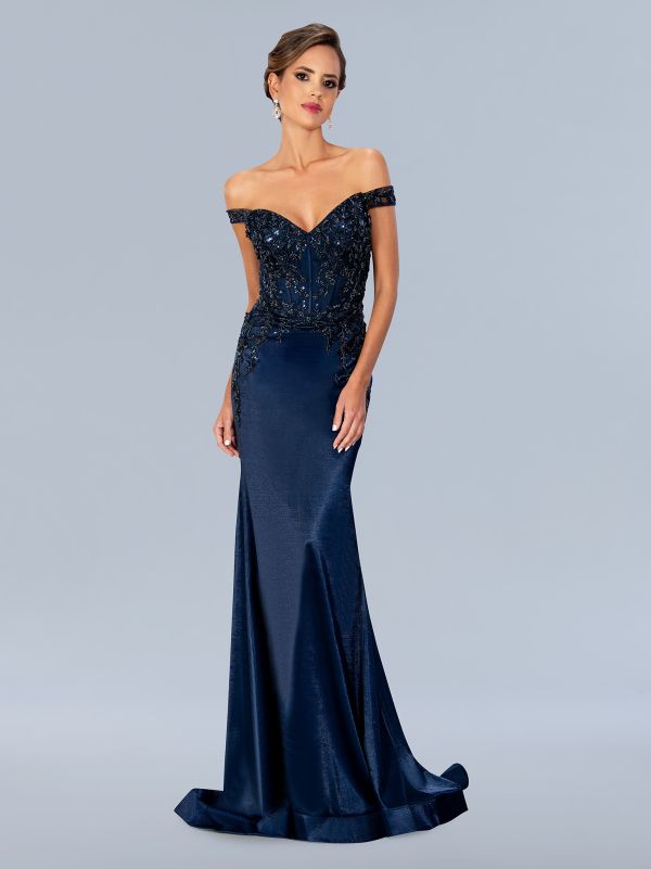 Stella Couture 24303 Long Formal Floral Beaded Prom Dress Navy / 18 Stella Couture 24303 Long Formal Floral Beaded Prom Dress Navy / 18
