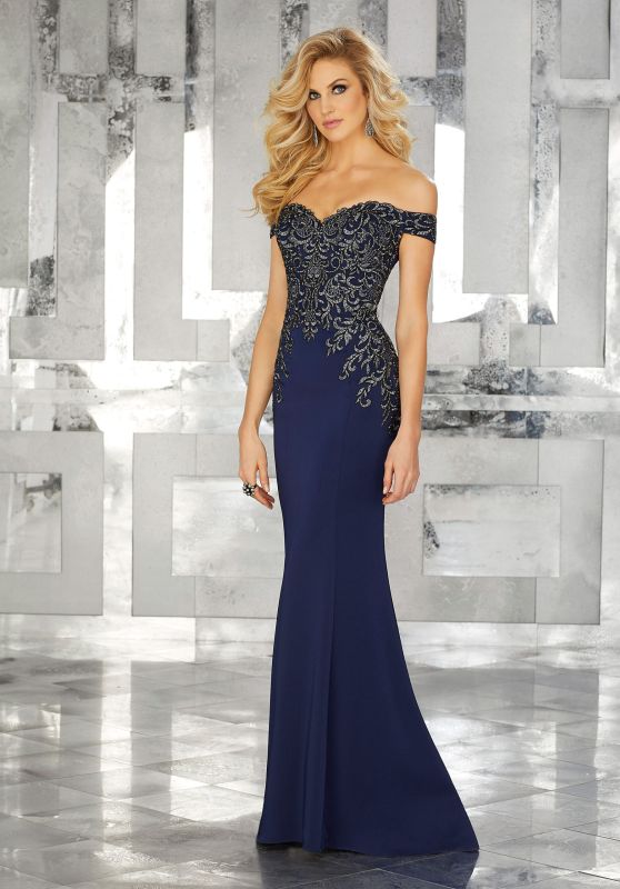 Size 18 MGNY by Mori Lee 71616 Navy Mother of Bride Dress