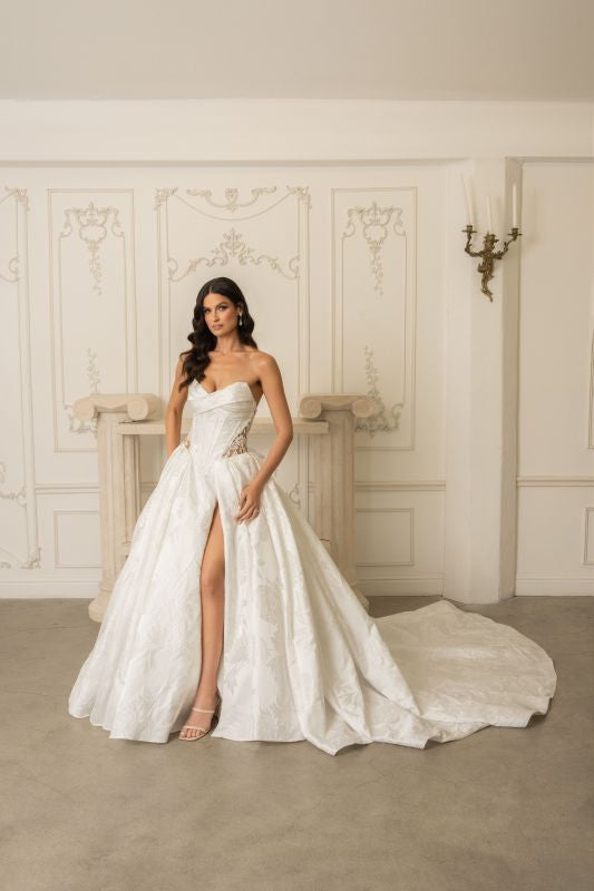 Ivoire by Kitty Chen Size 12 Abella Diamond White/Tan Gown