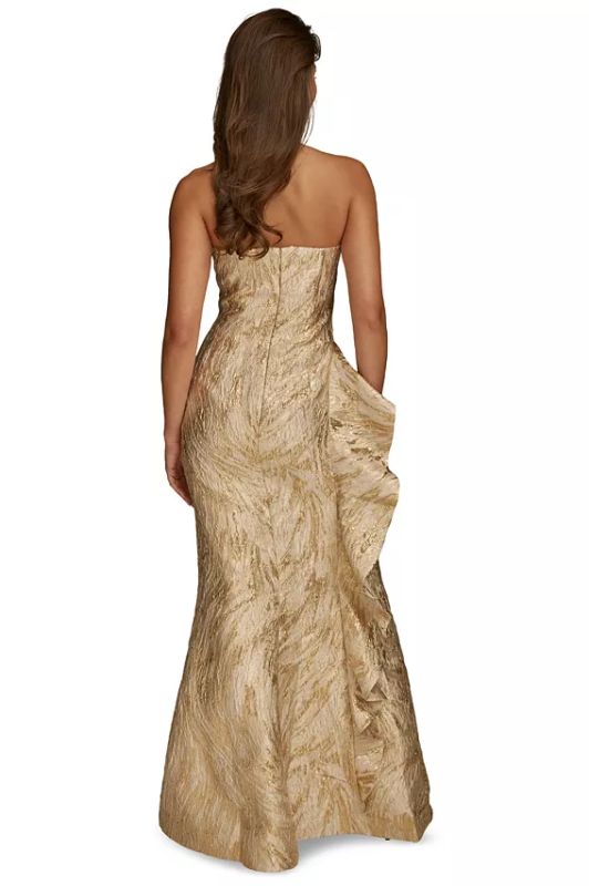Donna Karan New York Women's Strapless Ruffle Gown, Champagne, 6