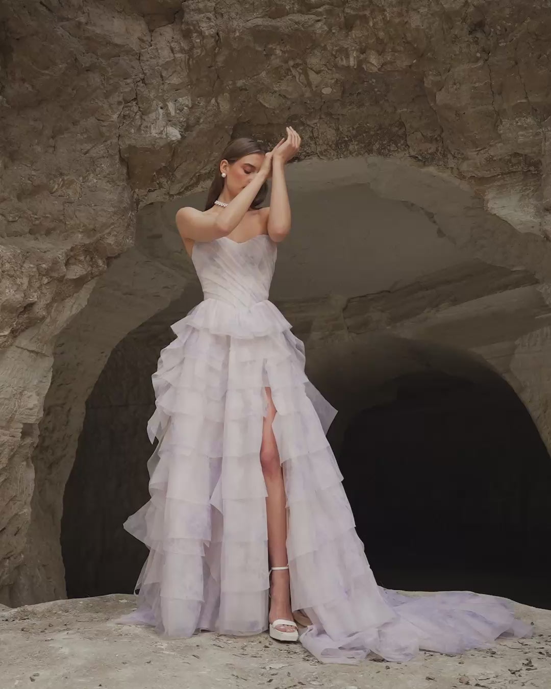 ベール　Lis blanc mariage Size 8 La Perle LP2544 Anouk Floral Print Gown – Bridal Sense