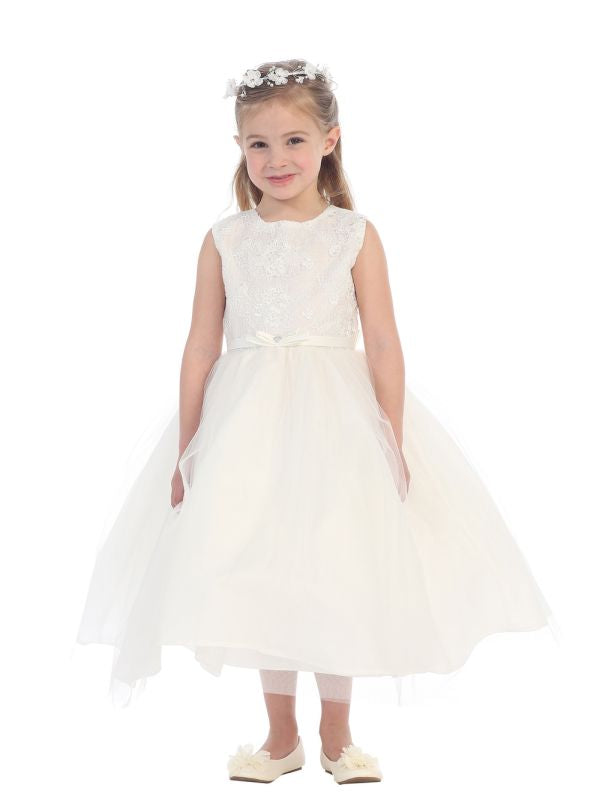ivory flower girl dresses Ivory Floral Lace Heart Cutout Rose Petals Flower Girl Dress Junior Bridesmaid Special Event 185T(3) Ivory / mercury gray / 7 main image 1
