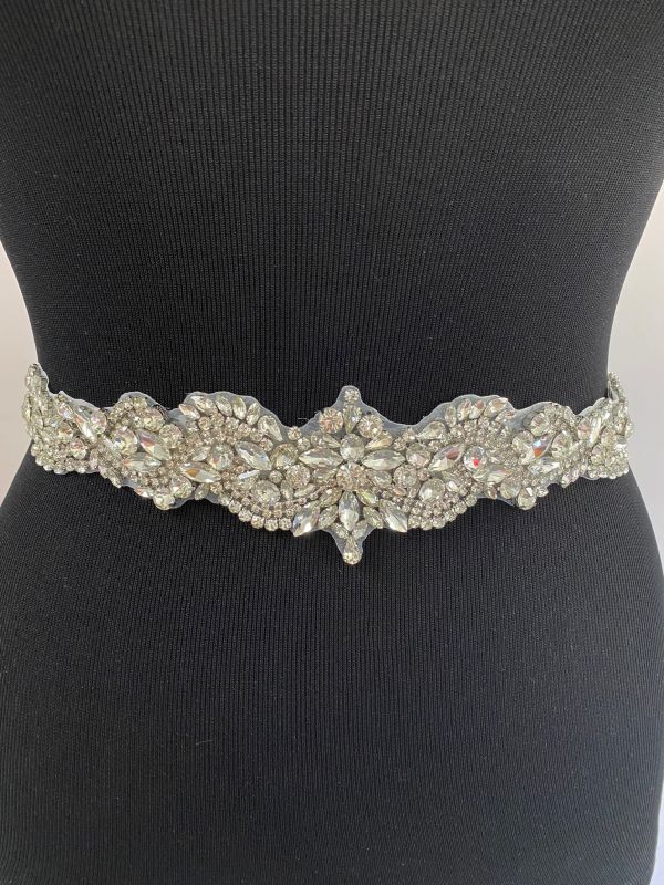 thumbnail image 2 of ShinyBeauty Silver Rhinestone Wedding Belt Sash - 3.5cm X 1 Yard, With Free Satin Ribbon 2 of 9